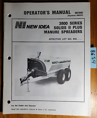 Buy New Idea 3800 Series Solids II Plus Manure Spreader Lot 842- Operator Manual '88 • 25$