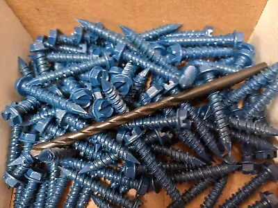 Buy 100pcs 3/16  X 1-1/4  Hex Washer Head Concrete Screws WITH DRILL BIT Factory New • 17.45$