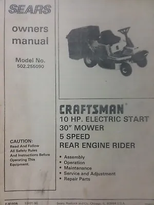Buy Sears Craftsman Riding Lawn Mower Tractor 10 Hp Owner & Parts Manual 502.255090 • 79.95$