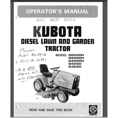Buy Kubota Diesel Lawn Tractor G6200H 5200 4200 3200 Owner Manual 37 Pages • 18.99$