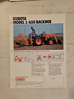 Buy Vintage 1979 Kubota L-650 Backhoe Sales Brochure Spec Sheet  • 9.95$