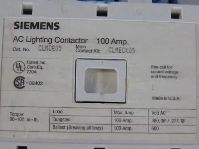 Buy Siemens Ac Clm0e05 Lighting Contactor  100 Amp  • 309.99$