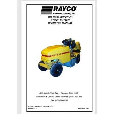 Buy Rayco 1625A Stump Grinder Owner Manual Gloss Covers Comb Bound • 19.95$