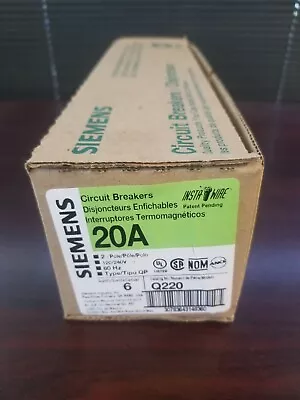 Buy Siemens ITE Q220 2 Pole 20A Stab In Breaker Box Of 6 NEW Breakers • 79.91$