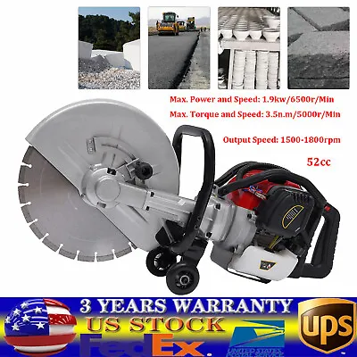 Buy Gas Concrete Cut Off Saw 2-Stroke 52cc Cement Masonry Wet Dry Saw Cutter+Blade • 242.25$