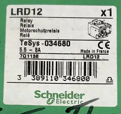 Buy SCHNEIDER ELECTRIC LRD12 Electronic Overload Relay 5.5-8 AMP Tesys 034680 • 25$