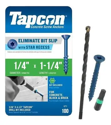 Buy Tapcon 1/4  X 1-1/4  Star Torx Head Concrete Anchor Screws 3183407V2 | 100 Pack  • 24.85$