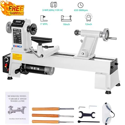 Buy US 12  X 18  3/4 HP Benchtop Wood Lathe Machine 650-3800 RPM W/ Goggle 3 Chisels • 379.04$