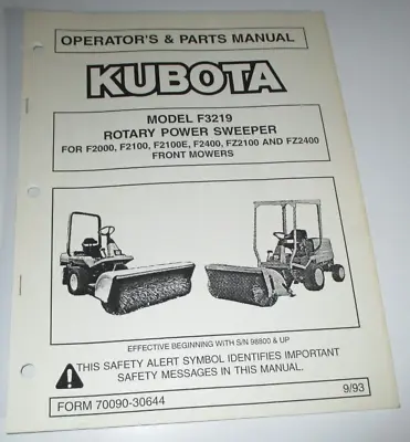 Buy Kubota F3219 Sweeper For F2000-FZ2400 Front Mowers Operators & Parts Manual OEM! • 19.99$