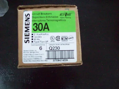 Buy Siemens 30 AMP 120/240V 60Hz 2 Pole Circuit Breakers Type QP Q230 Box Of 6 • 59.99$