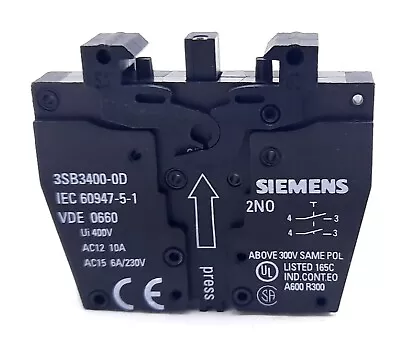 Buy Siemens 3SB3400-0D Contact Block Switch Parts Screw Termianl T2 N.O, 300VAC, 10A • 20$