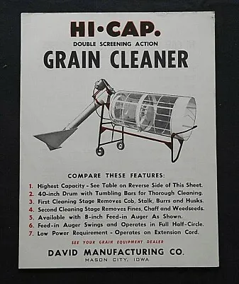 Buy C.1970 DAVID MFG HI-CAP DOUBLE SCREEN GRAIN CLEANER BROCHURE MASON CITY IA IOWA  • 21.80$