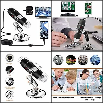 Buy Microscope Digital Usb Camera 1080p Led Coin 1600x 4.3 Electronic Led 1200x Zoom • 27.92$