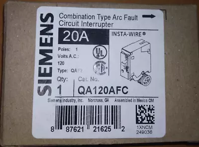 Buy Siemens QA120AFC 20-Amp Single Pole 120-Volt Plug-On Combination AFCI Breaker • 35.20$