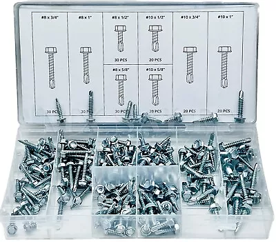 Buy 200 Pc Self Screw Assortment Set (SAE) Hex Head Self Drilling Tapping Screw NEW • 14.90$