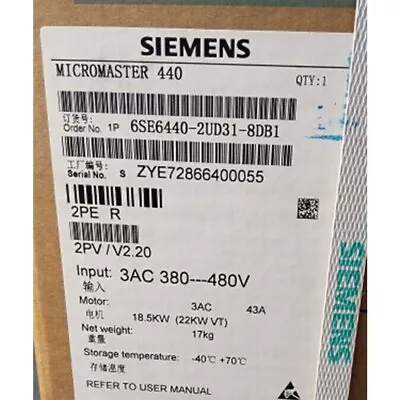 Buy New Siemens 6SE6 440-2UD31-8DB1 6SE6440-2UD31-8DB1 MICROMASTER440 Without Filter • 1,483.03$