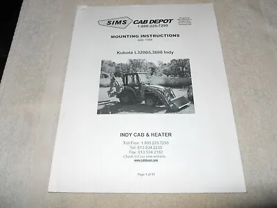 Buy SIMS Indy Cab & Heater Mounting Instructions ~ Kubota L3200 / L3800 Indy • 15.99$