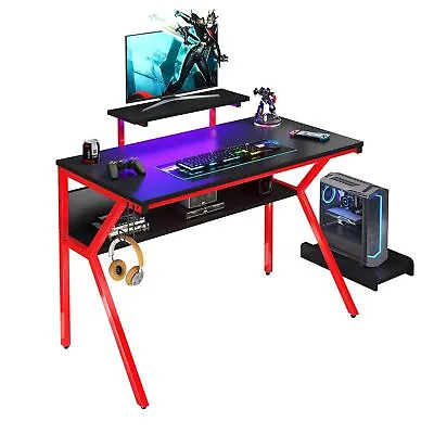 Buy 44  Gaming Desk Computer PC Laptop Table With LED Lights CPU Monitor Stand Desk • 159.99$