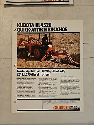 Buy Vintage 1983 Kubota BL4520 QUICK ATTACH Backhoe  Sales Brochure Spec Sheet  • 8.46$