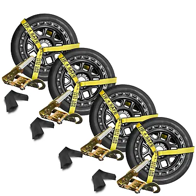Buy 4 Sets 2  X 10' Ratchet W/Flat Snap Hook Wheel Lift Lasso Strap Tow Truck Towing • 56.85$