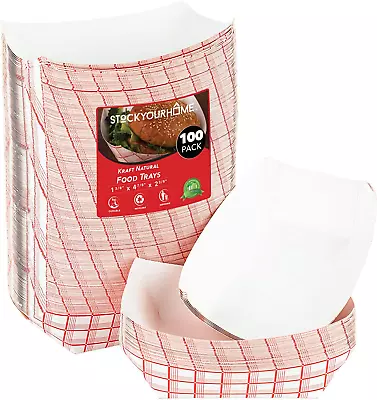 Buy Paper Food Boats 100 Pack Disposable Red And White Checkered Paper Food Trays - • 18.07$