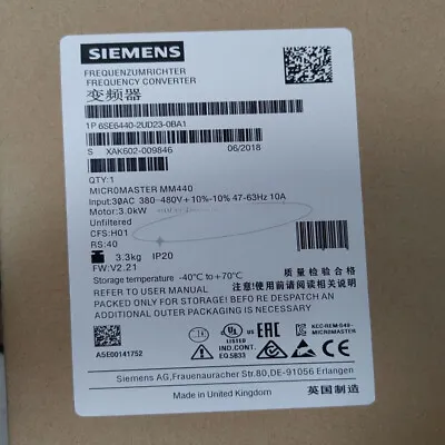 Buy New Siemens MICROMASTER440 Without Filter 6SE6440-2UD23-0BA1 6SE6 440-2UD23-0BA1 • 540.74$