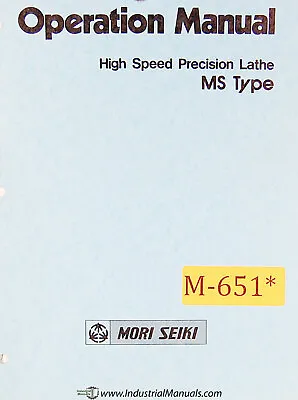 Buy Mori Seiki MS Type, Lathe Operations, Wiring  Parts Manual • 56$