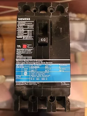 Buy ITE Siemens ED4 ED43B060 3 Pole 60 Amp 480v Circuit Breaker • 125$