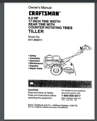 Buy Craftsman Garden TILLER Model 917.293311 Owner's & Parts List Manual 36 Pages • 14.50$