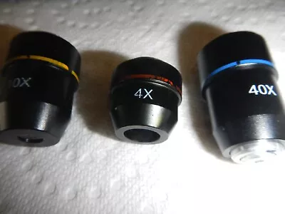 Buy Lot Of 3 Objective Microscope Lens 4 X 10 Xl & 40 X  Smal • 15$