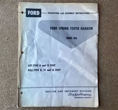 Buy Ford Spring Tooth Harrow Series 206 Operating & Assembly Instructions Manual • 14.95$