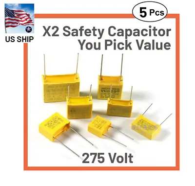 Buy 5 Pieces | 275V AC X2 SAFETY CAPACITORS Polypropylene MPX Metalized | US Ship • 8.22$