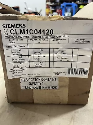 Buy Siemens 30 Amp Mechanically Held & Lighting Contactor  120 Vac CLM1C04120 • 299$