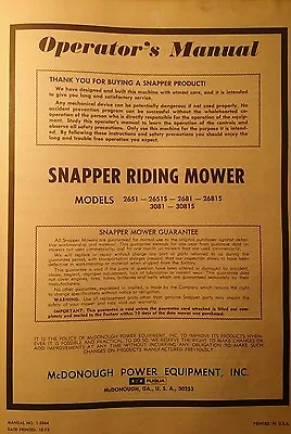 Buy Snapper 1973 Riding Lawn Mower Tractor Owner & Parts Manual 2651 2681 3081S • 32.29$