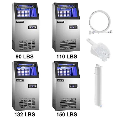 Buy VEVOR Commercial Ice Maker 90/110/132/150Lbs Ice Cube Machine 22Lbs Storage SUS • 289.69$
