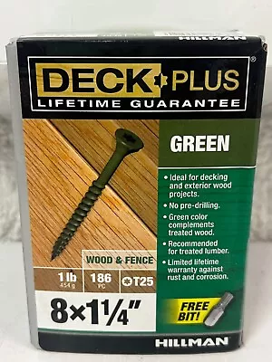 Buy ONE POUND Hillman #8 X 1-1/4  Premium Exterior Deck Wood Screws Green 48396 • 11.69$