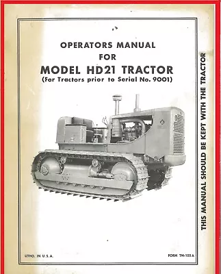 Buy Owner's Manual For Allis Chalmers Model HD 21 Crawler Tractor Dozer Bulldozer AC • 30$