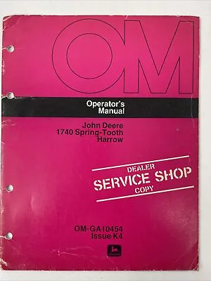 Buy John Deere 1740 Spring Tooth Harrow Operator's Manual OM GA10454 Issue K4 Dealer • 11.88$