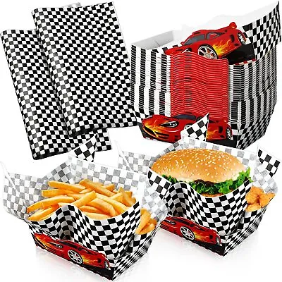 Buy 90 Pcs Paper Food Tray With Deli Liner Include 30 Pack Racing Flag Food Boats... • 30.60$