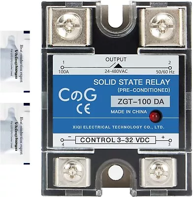 Buy CG Solid State Relay SSR-100DA DC To AC Input 3-32VDC To Output 24-480VAC 100A • 34.90$