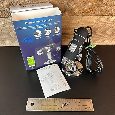 Buy 1600X Handheld Digital Microscope Magnifier Camera Micro /Type-c USB 8 LED Stand • 17.99$