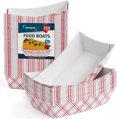 Buy Food Boats (250 Pack) 3LB Red And White Paper Food Trays Leakproof & Freezer Saf • 48.90$