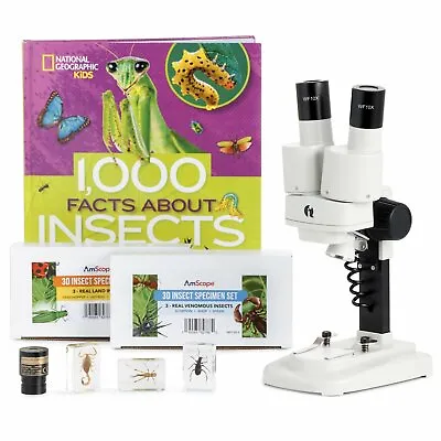 Buy Amscope 20X-50X Portable Stereo Microscope + Camera + 6pc 3D Insect Specimen Kit • 154.99$