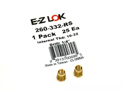 Buy E-Z Lok 260-332-RS 10-32 Reverse Slot Press Insert Brass LOT OF 2 • 14.24$