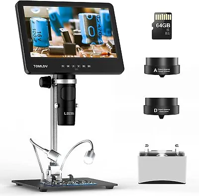 Buy TOMLOV 7 /10  Soldering Coin Microscope HDMI Triple Lens Digital Microscope 64GB • 150.82$