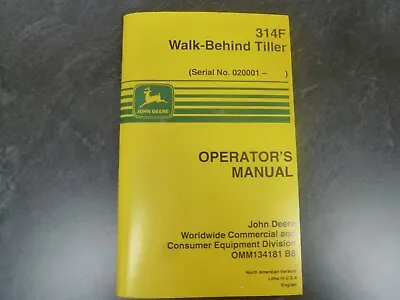 Buy John Deere 314F Walk Behind Tiller Owner Operator Maintenance Manual OMM134181 • 73.08$