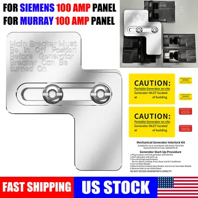 Buy Generator Interlock Kit For Siemens 100 Amp & Murray 100 Amp Panels USA • 35.99$