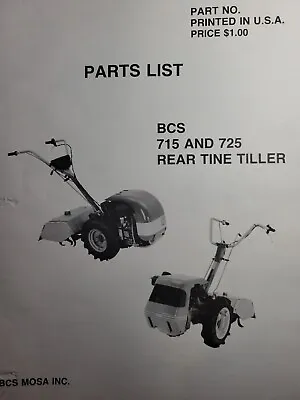 Buy BCS Walk-Behind Rear Tiller Typ 715 725 Lawn Garden Tractor Parts Manual Catalog • 42.46$