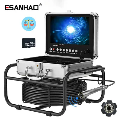 Buy 512HZ Drain Sewer Camera Pipe Inspection Camera Self-leveling DVR 16GB 9'' 50M • 423.99$