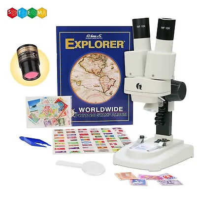 Buy IQCREW Amscope Kids Deluxe Portable 20X-50X LED Microscope W Camera + Stamp Kit • 120.99$